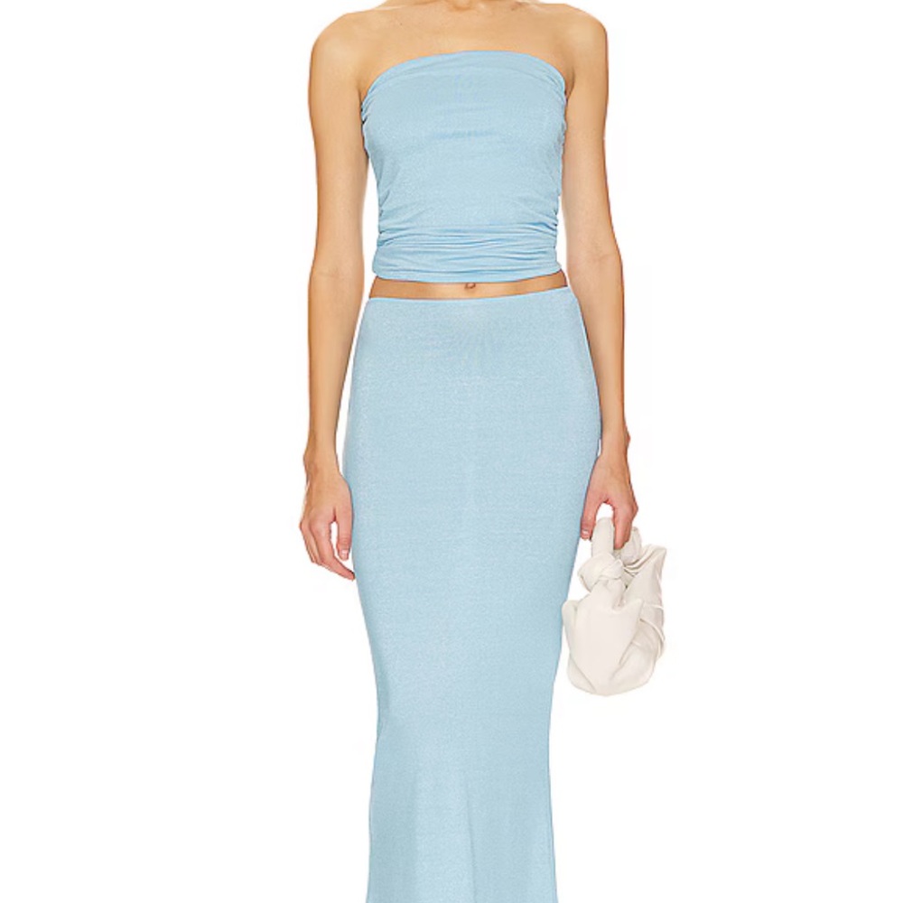 Chic Light Blue Women's Skirt Set